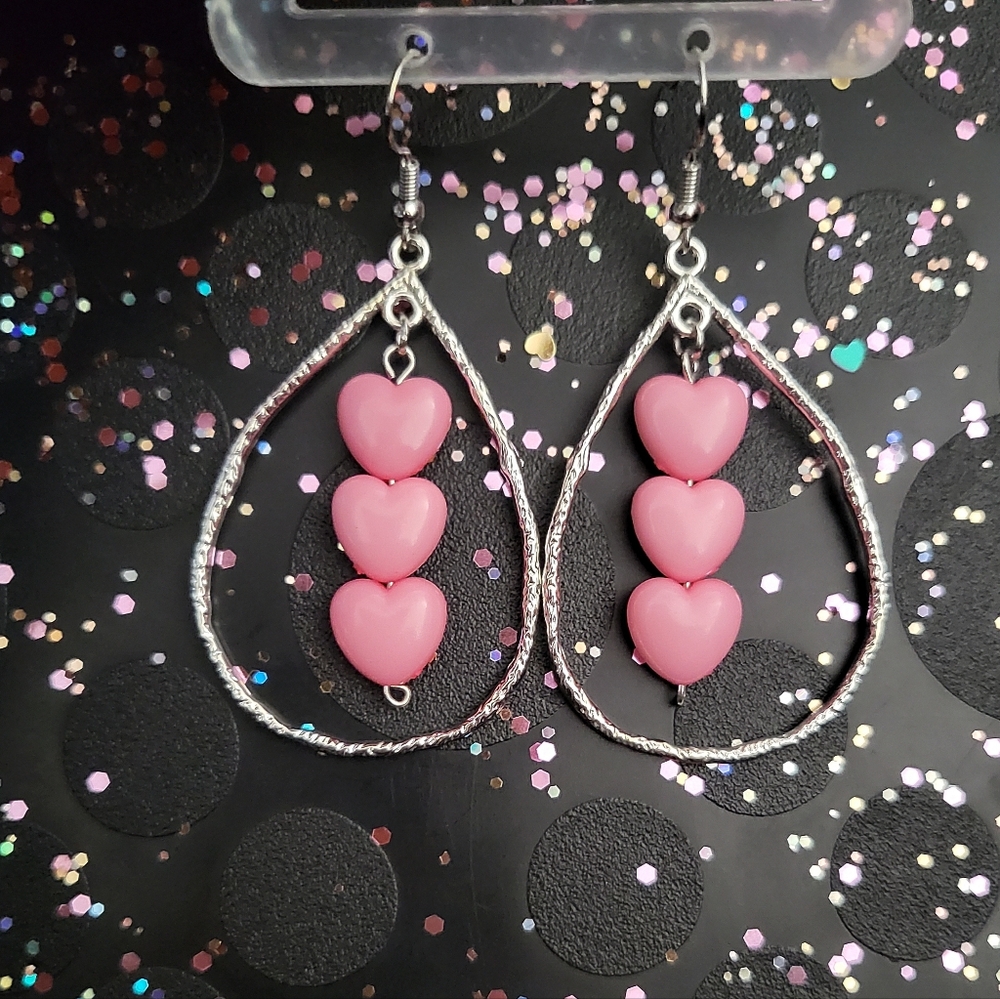 Pink Heart Drop Earrings